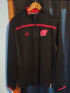 adidas Black and Red Wisconsin 1/4 Zip Pullover